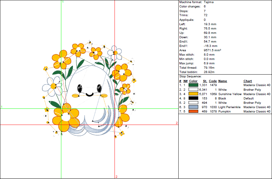 Floral Ghost Embroidery Design - Cute Halloween Spirit with Flowers - 5 Sizes