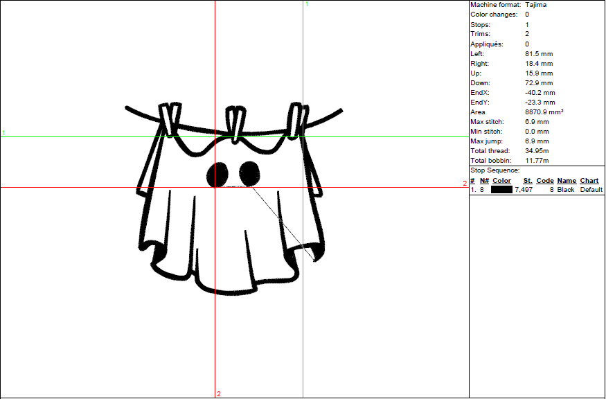 Halloween Ghost on a Clothesline Embroidery Design - 5 Sizes