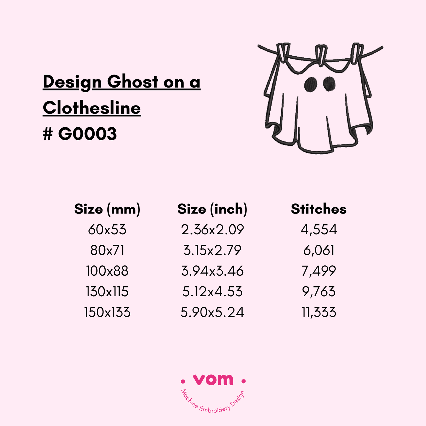 Halloween Ghost on a Clothesline Embroidery Design - 5 Sizes