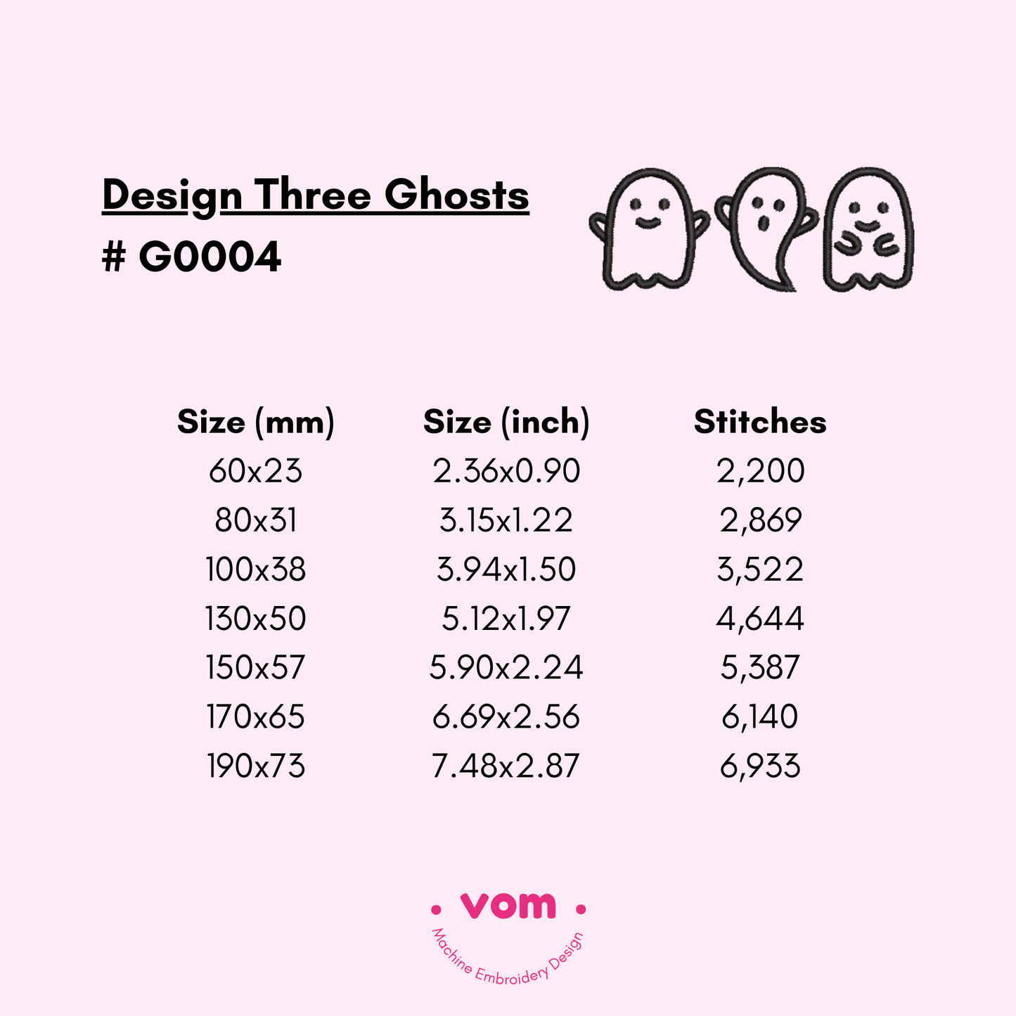 Halloween Three Ghost Embroidery Design - 7 Sizes