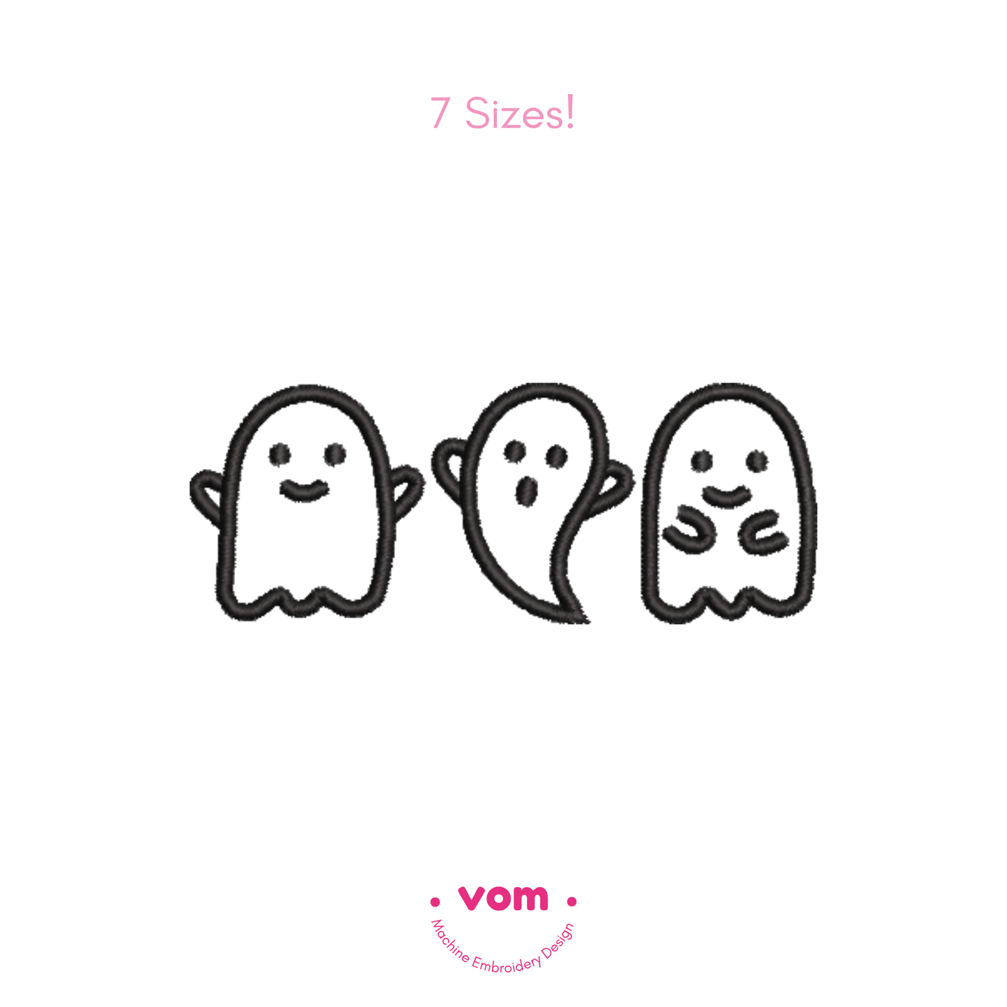 Halloween Three Ghost Embroidery Design - 7 Sizes