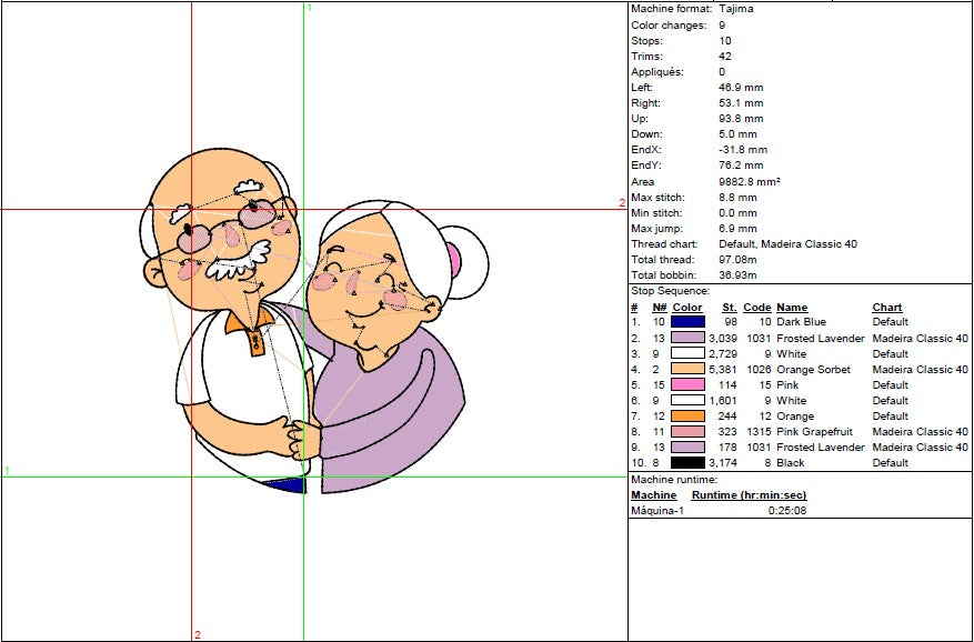 Grandparents Hug Embroidery Design - Cute Elderly Couple in Love
