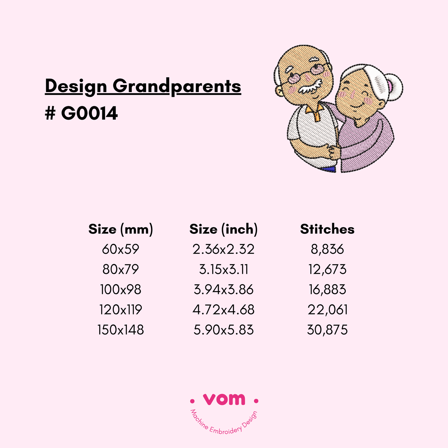 Grandparents Hug Embroidery Design - Cute Elderly Couple in Love