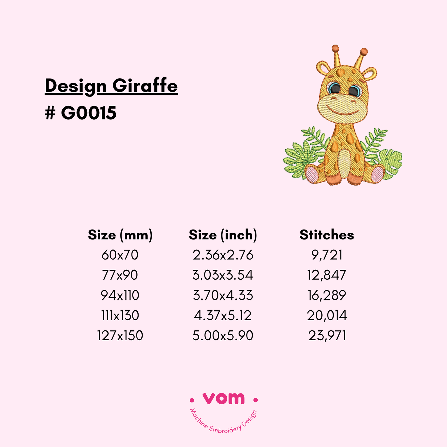 Cute Baby Giraffe Embroidery Design - Jungle Animal Pattern - 5 Sizes