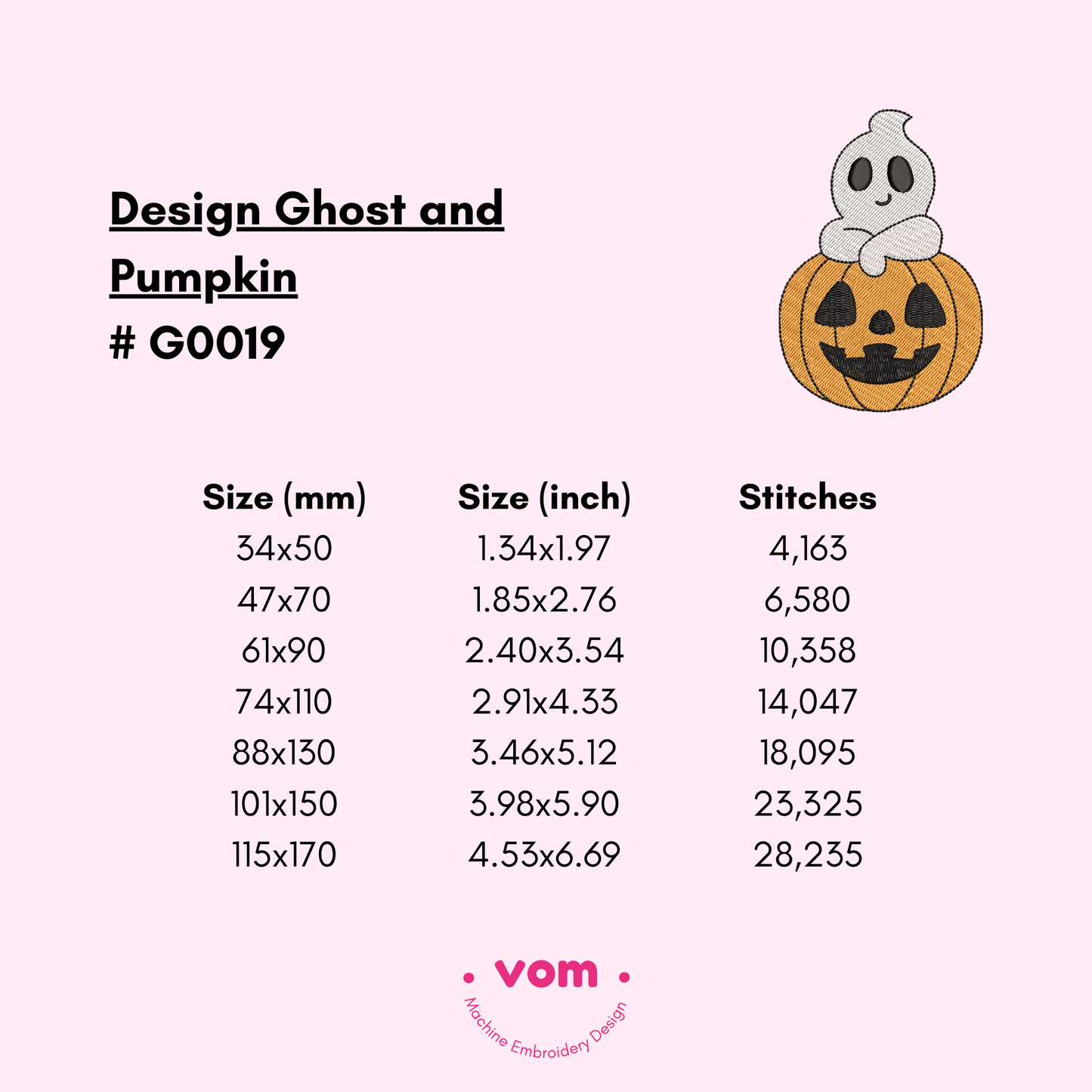 Cute Ghost and Pumpkin Embroidery Design - Halloween Fun - 7 Sizes