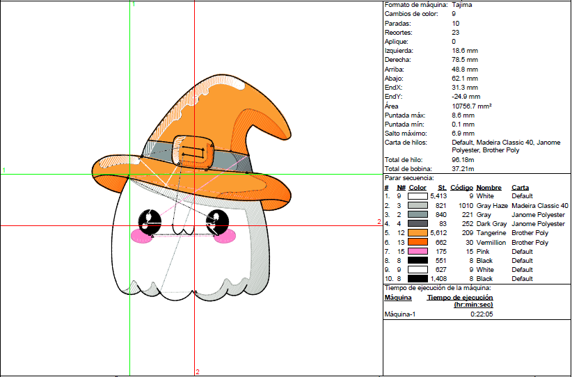Cute Ghost with Witch Hat Embroidery Design - Halloween Fun - 6 Sizes
