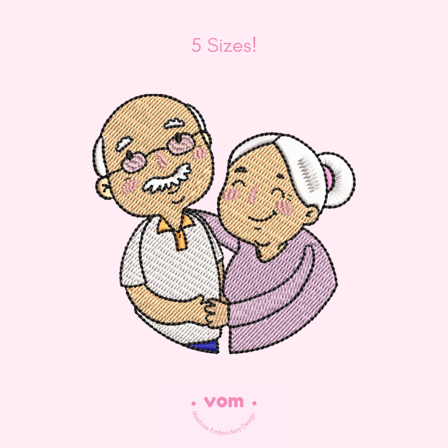 Grandparents Hug Embroidery Design - Cute Elderly Couple in Love