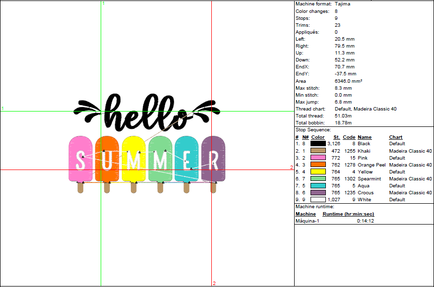 Hello Summer Embroidery Design - Colorful Popsicles for Sunny Days - 5 Sizes