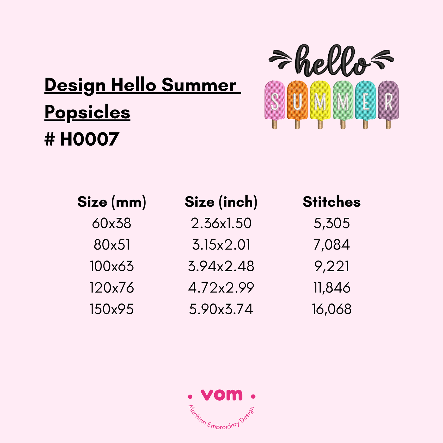 Hello Summer Embroidery Design - Colorful Popsicles for Sunny Days - 5 Sizes