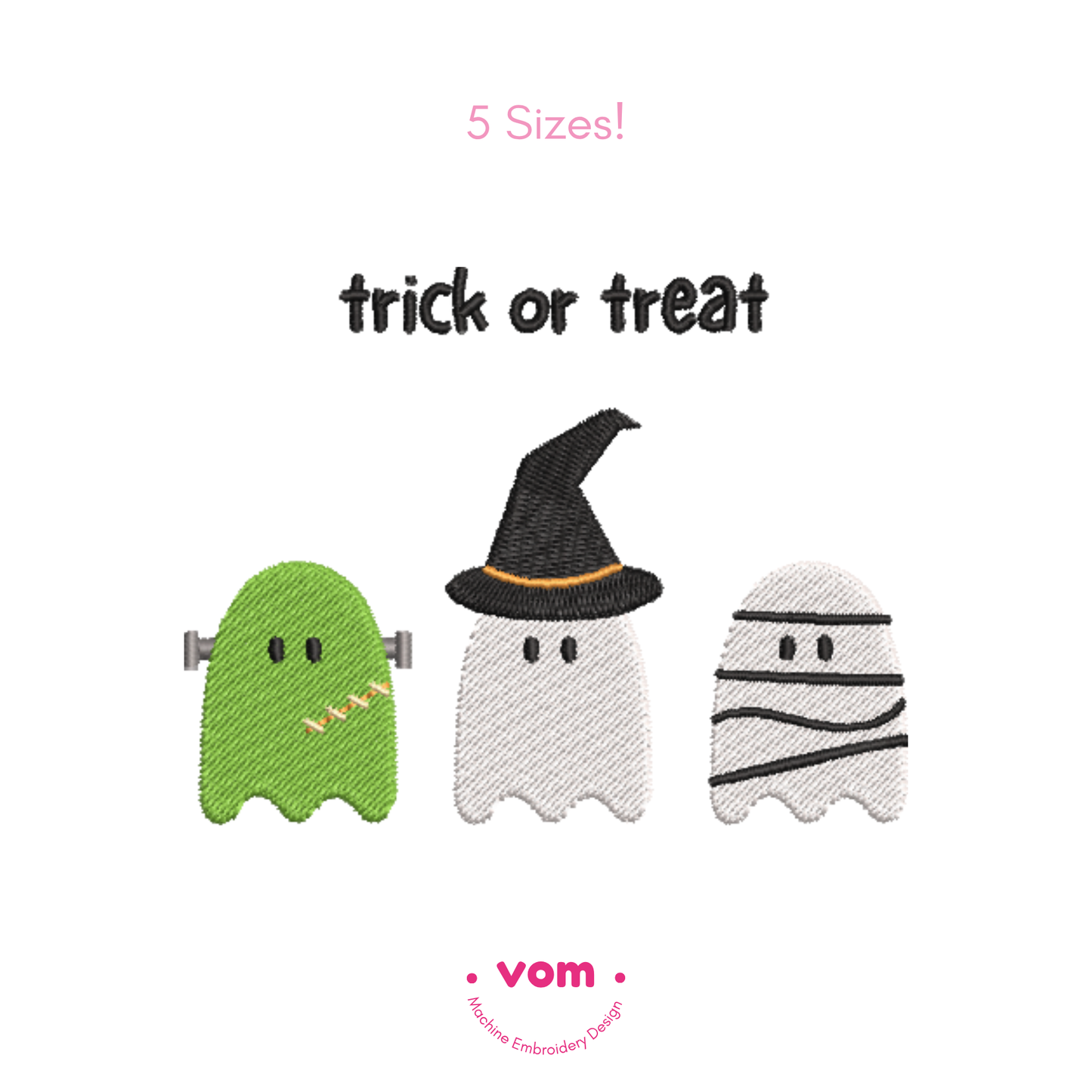 Halloween Ghost Embroidery Design - Cute Trick or Treat Pattern - 5 Sizes