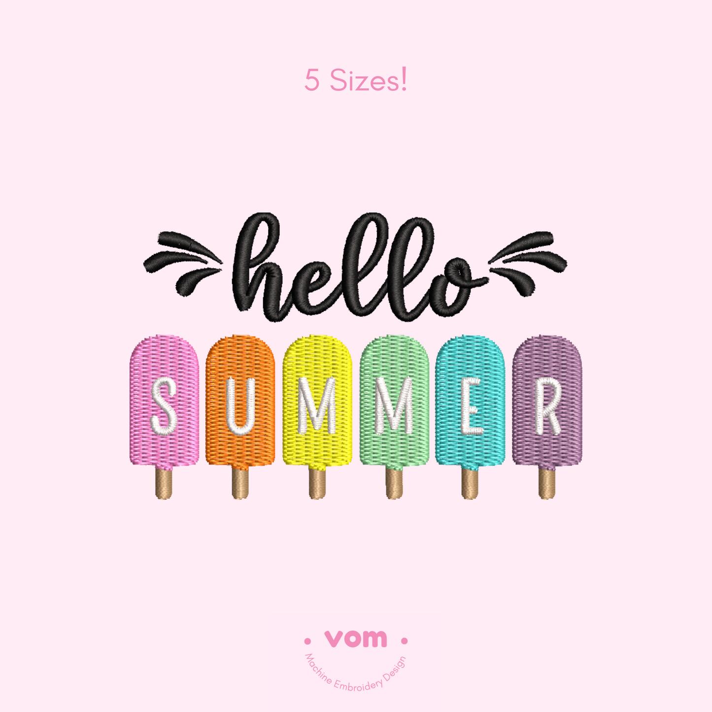 Hello Summer Embroidery File – Cute Popsicle Design in 6 Sizes
