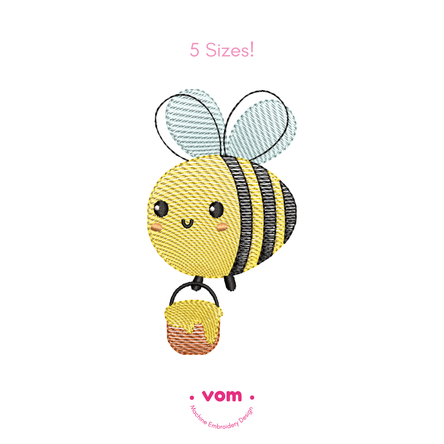 Honey Pot Bee Embroidery Design – Rippled Stitch in 5 Sizes