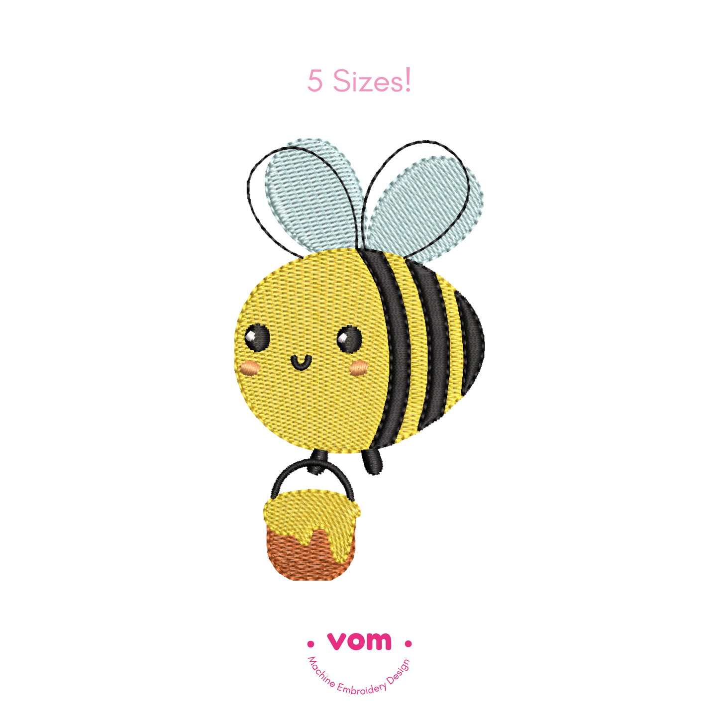 Honey Pot Bee Embroidery Design – Fill Stitch in 5 Sizes