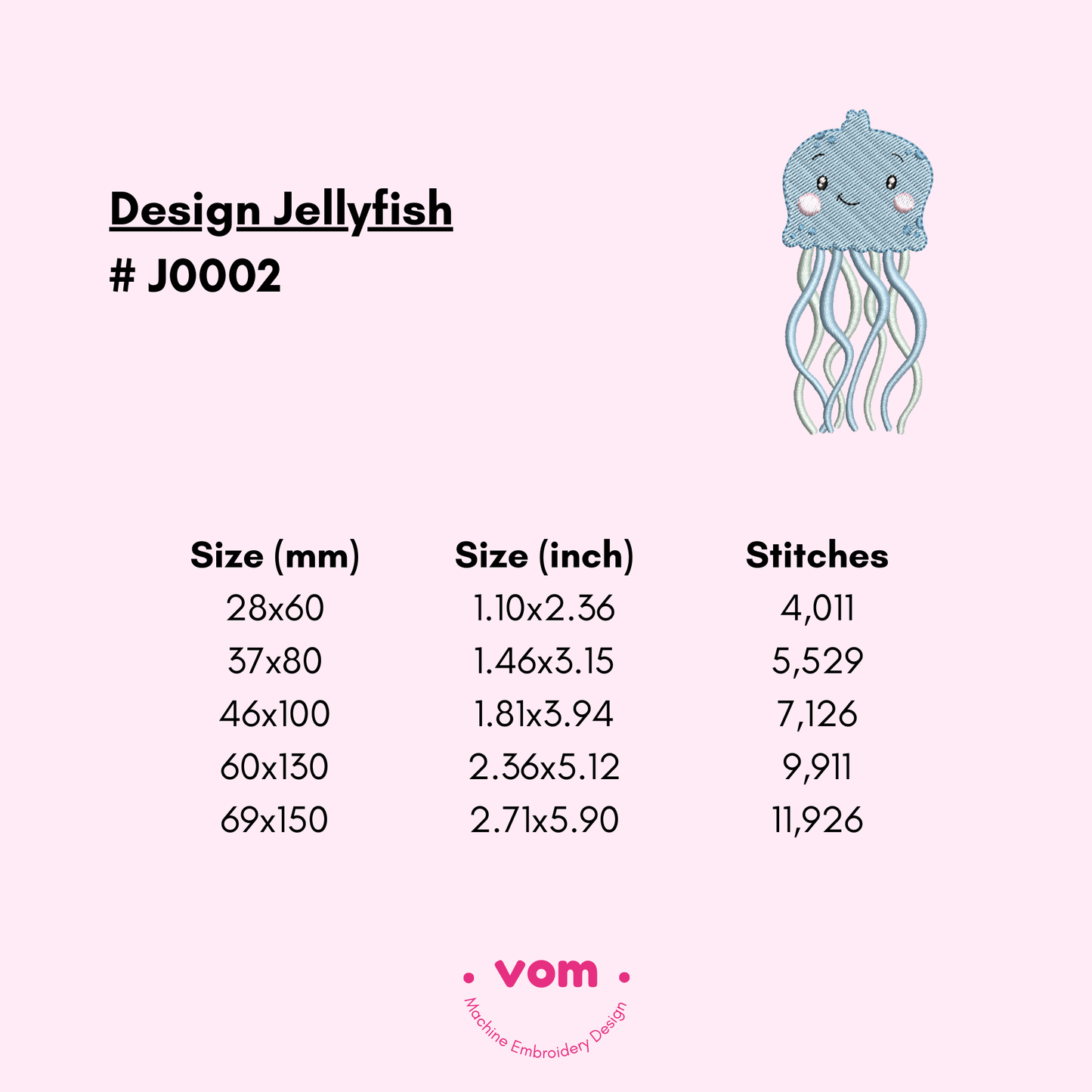 Cute Jellyfish Embroidery Design - 5 Sizes