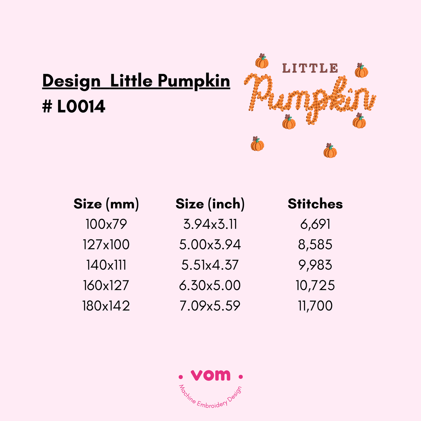 Little Pumpkin Embroidery Design – Fall Baby Quote with Cute Pumpkins (5 Sizes)