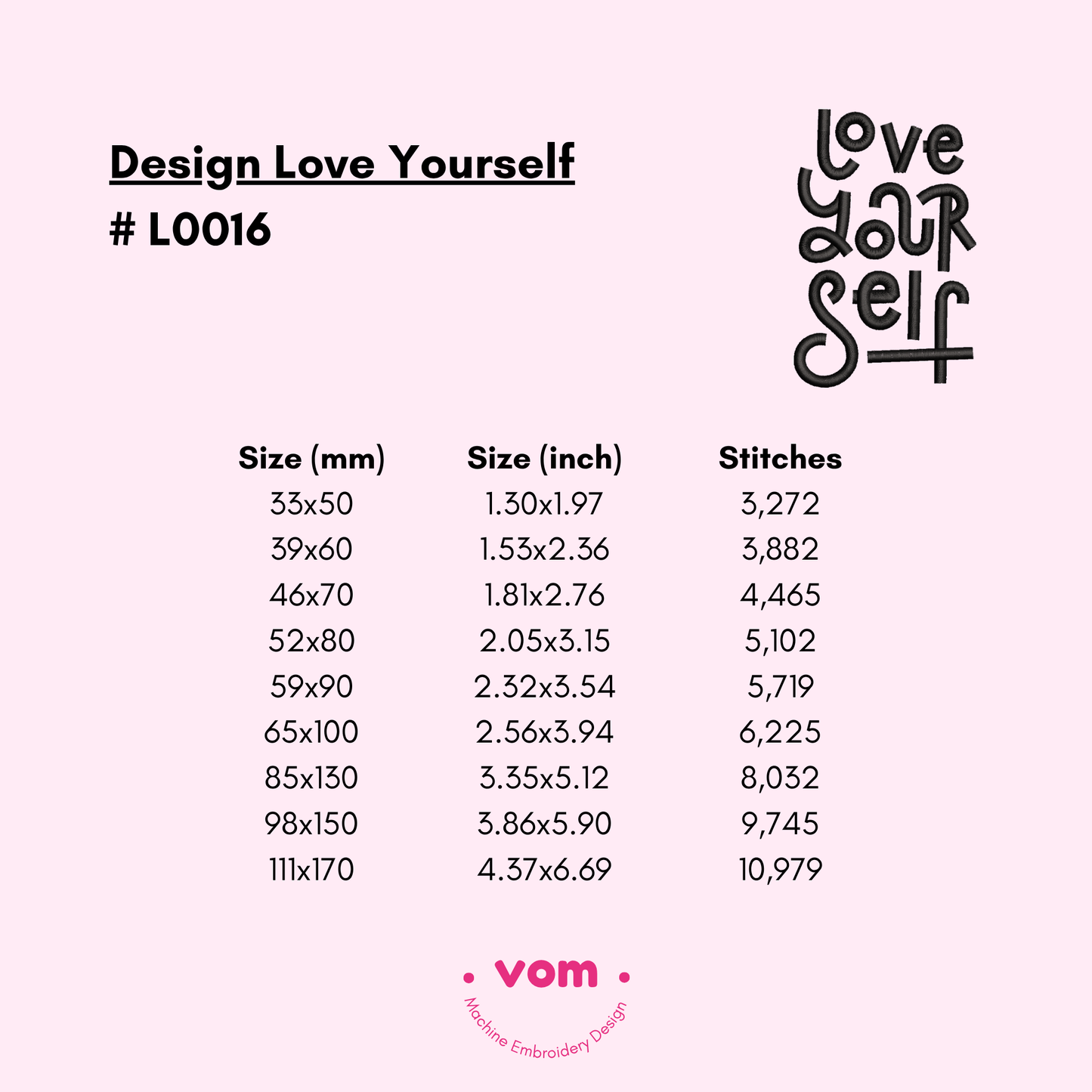 Love Yourself Embroidery Design - Inspirational Quote - 9 Sizes