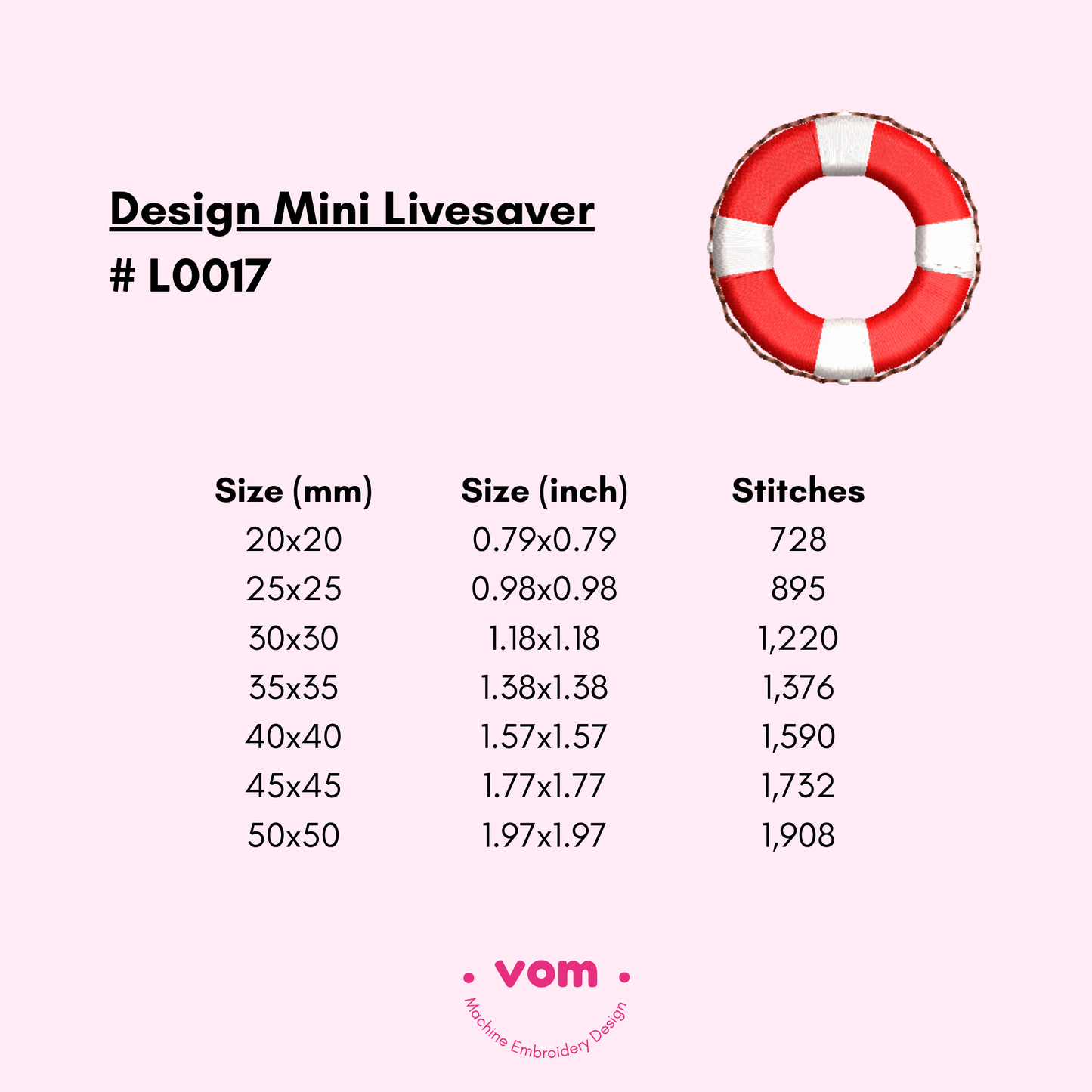 Mini Lifesaver Embroidery Design - Lifebouy - Cute Nautical Float Ring Pattern in 7 Sizes