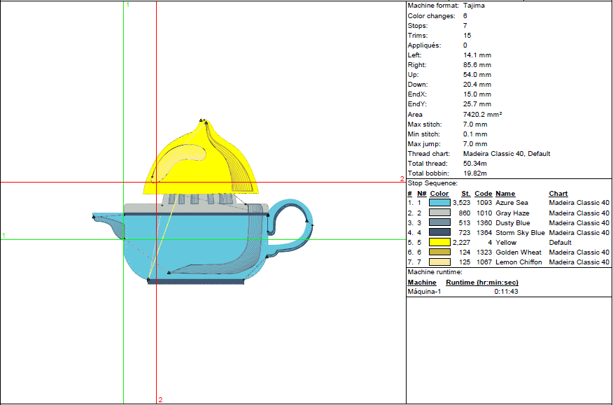 Lemon Juicer Embroidery Design - Cute Citrus Squeezer in Teapot Shape - 5 Sizes