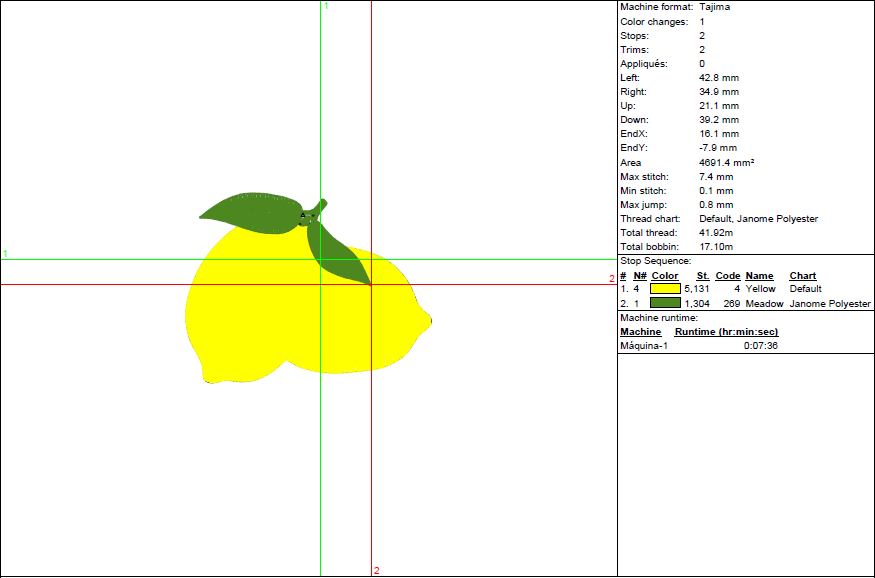 Lemon Duo Embroidery Design - Mini Fresh Fruit Pattern in 9 Sizes