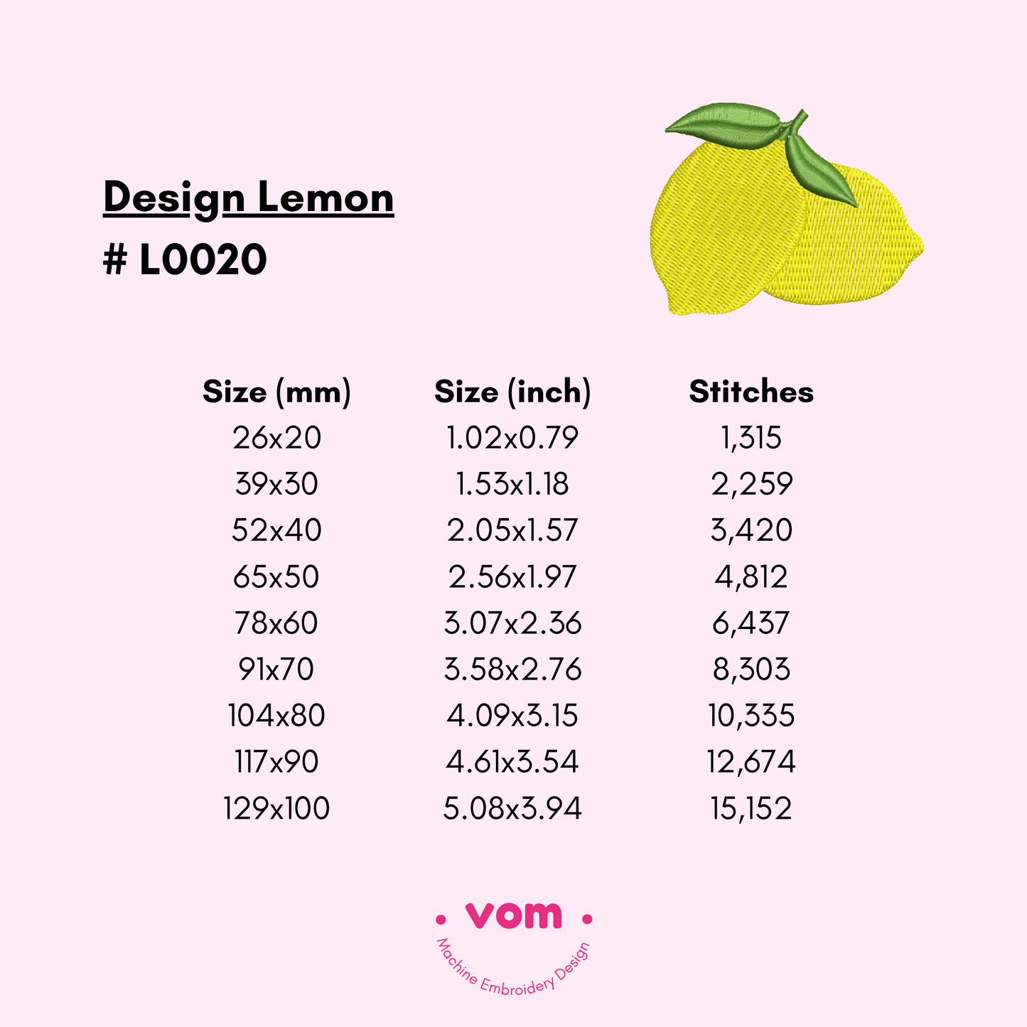 Lemon Duo Embroidery Design - Mini Fresh Fruit Pattern in 9 Sizes