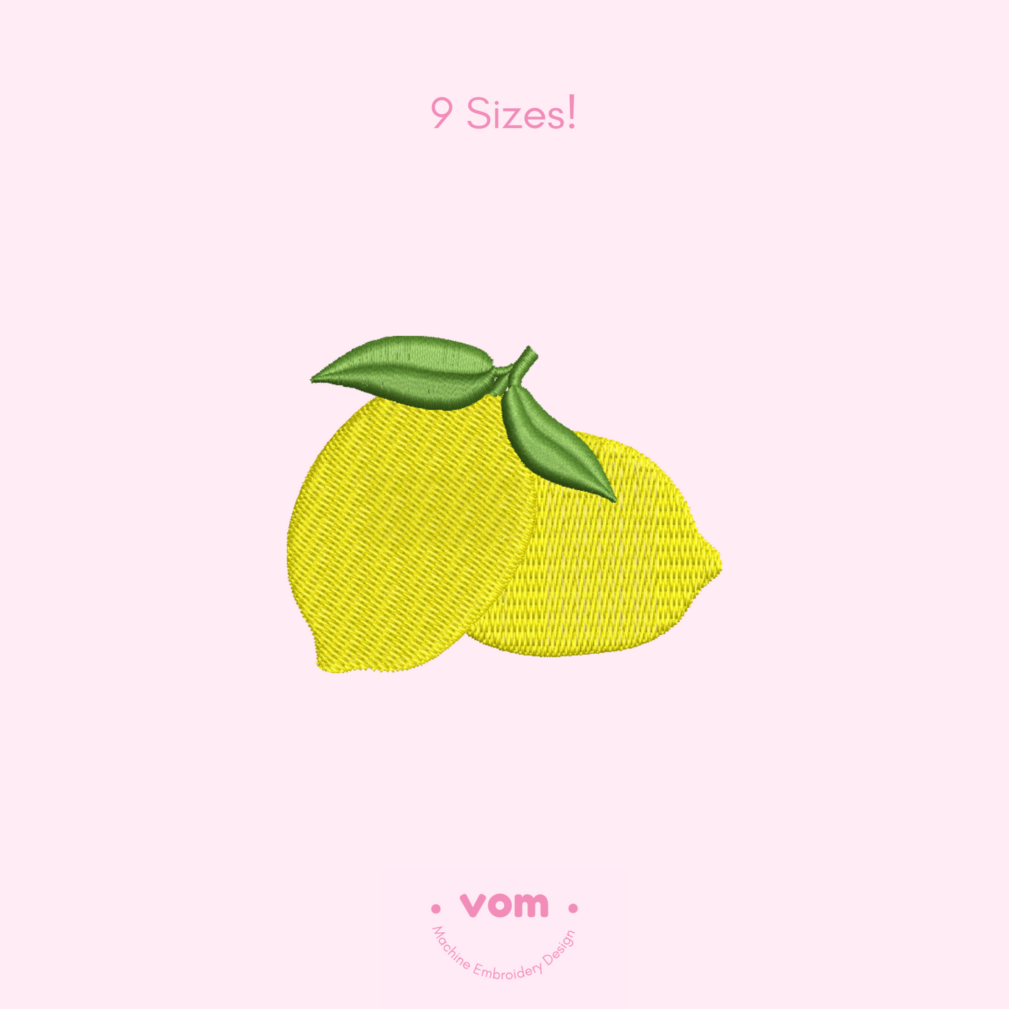 Lemon Duo Embroidery Design - Mini Fresh Fruit Pattern in 9 Sizes