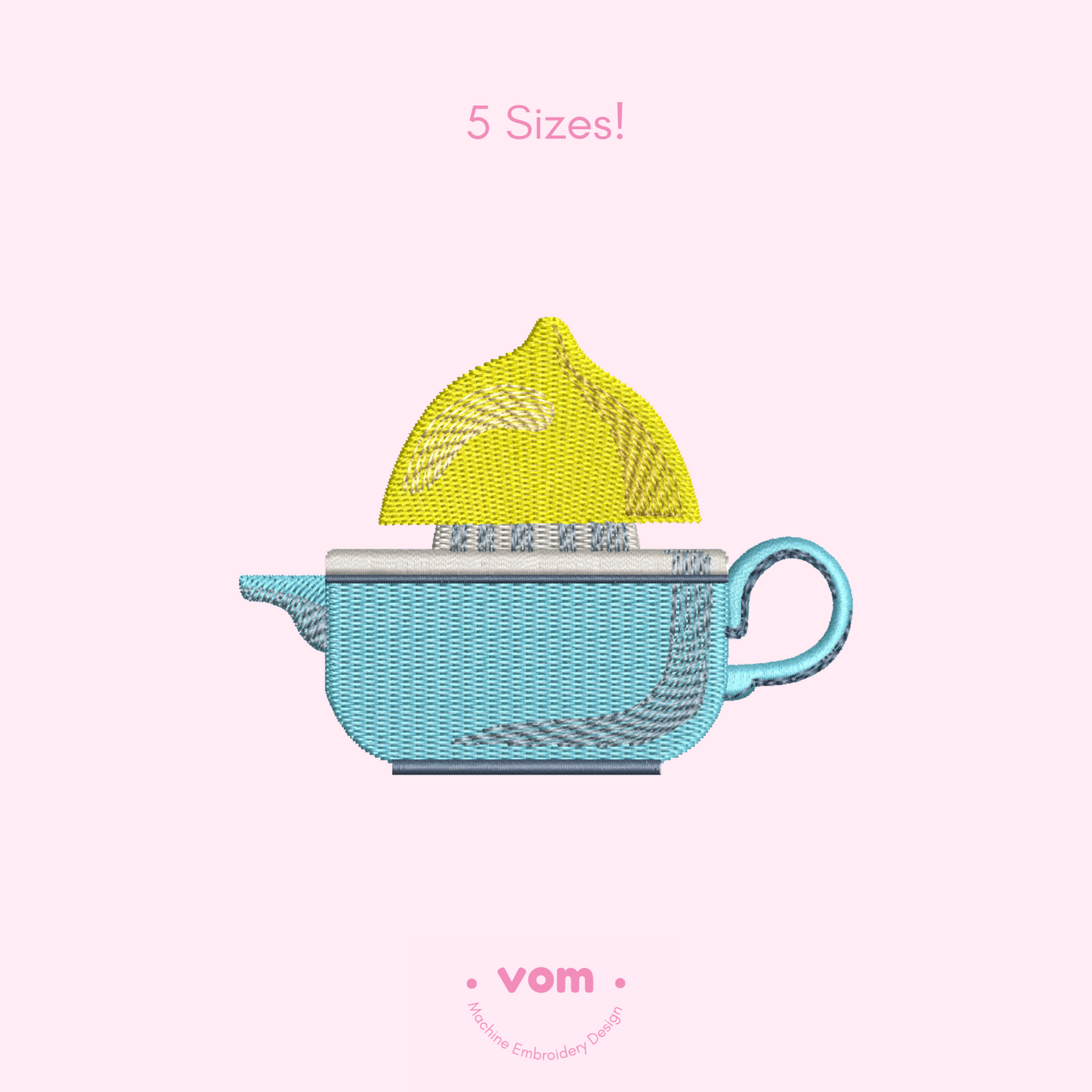 Lemon Juicer Embroidery Design - Cute Citrus Squeezer in Teapot Shape - 5 Sizes