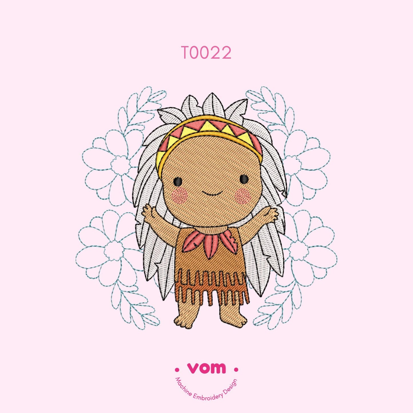 Little Native Spirit Embroidery Design - Cute Tribal Baby with Floral Details - Digital File for Baby & Kids - 7 Sizes