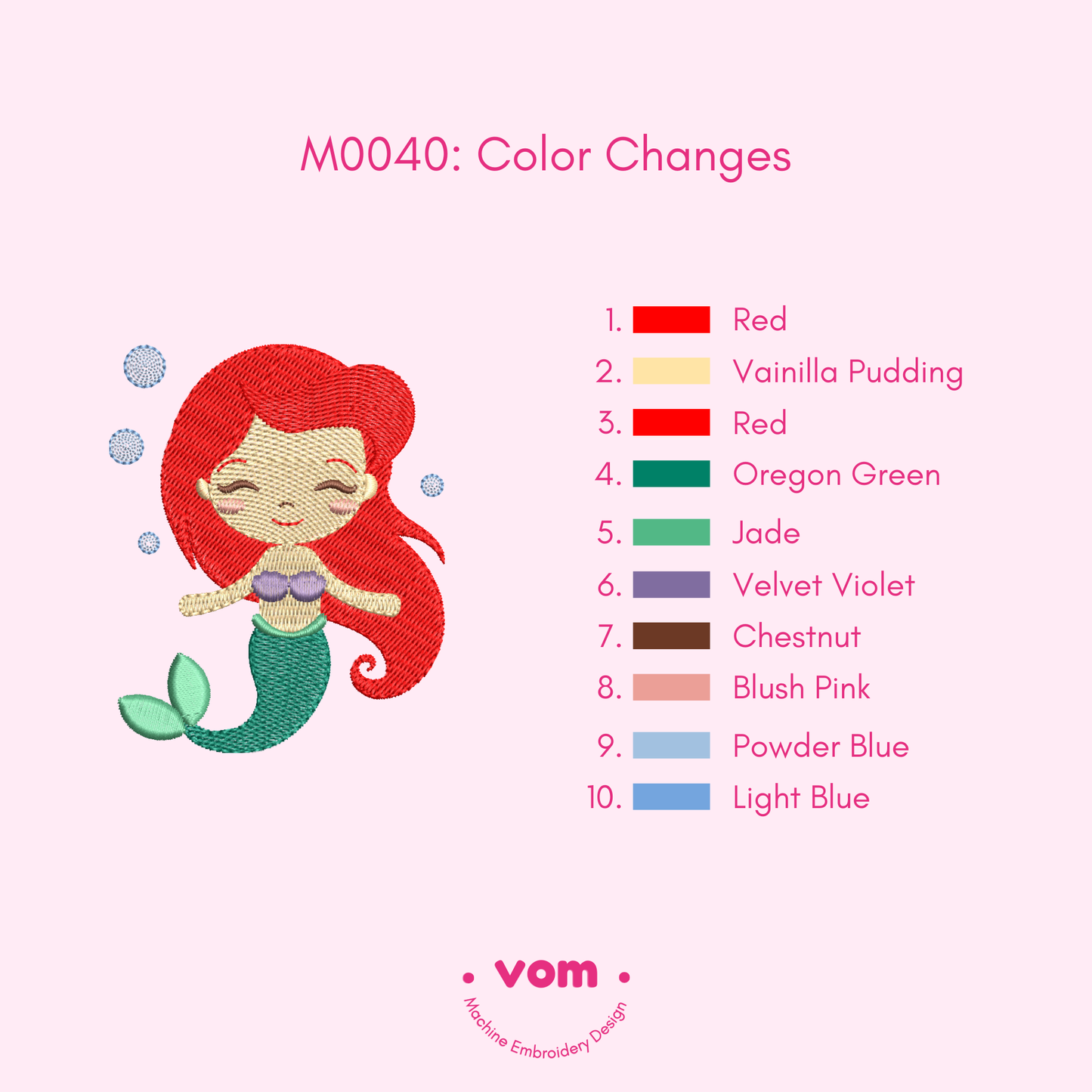 Cute Mermaid Embroidery Design – Adorable Little Sea Princess in 6 Sizes