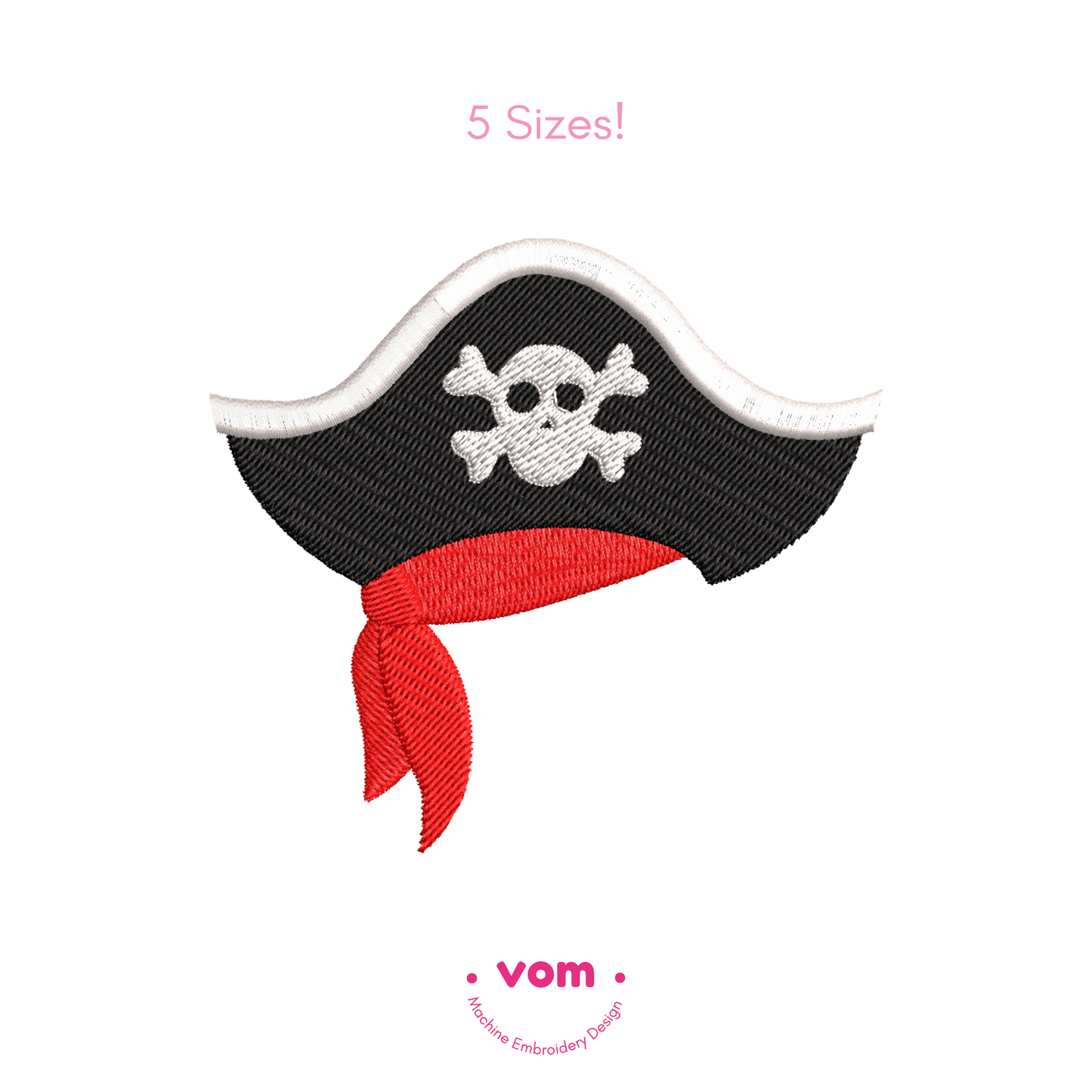 Pirate Hat Embroidery Design - Fill Stitch in 5 Sizes