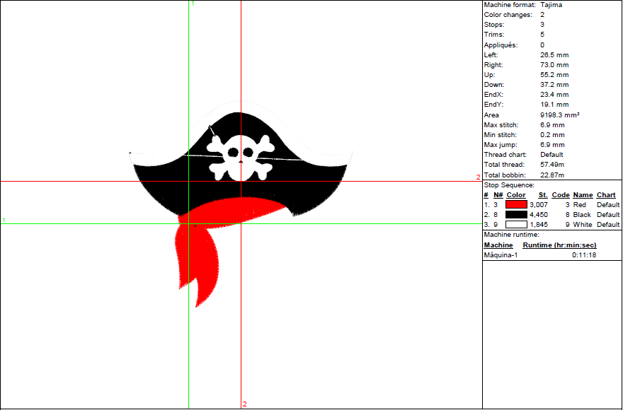 Pirate Hat Embroidery Design - Outlined Stitch in 5 Sizes
