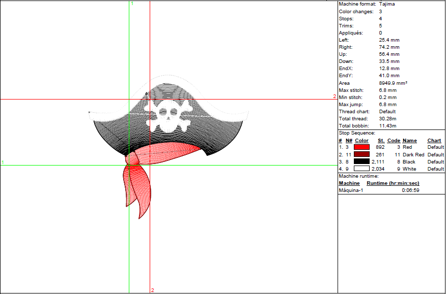 Pirate Hat Embroidery Design - RIPPLED - 5 Sizes