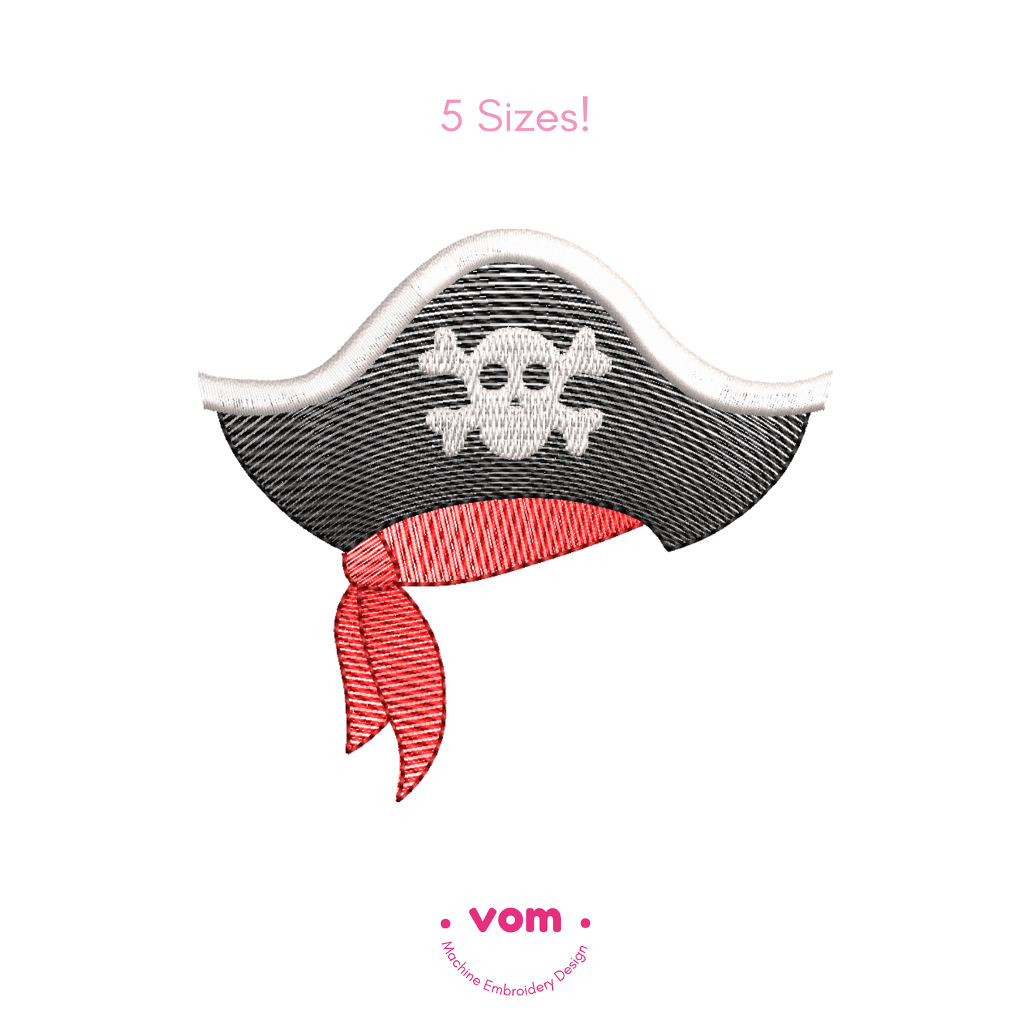 Pirate Hat Embroidery Design - RIPPLED - 5 Sizes