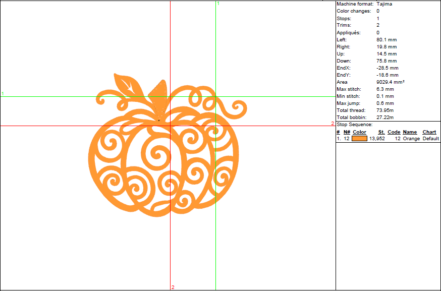 Swirly Pumpkin Embroidery Design - Elegant Autumn Pattern in 6 Sizes