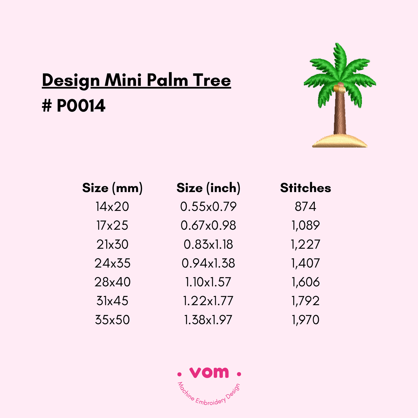 Mini Island Palm Embroidery Design – Tropical Tree on Sand, 7 Sizes