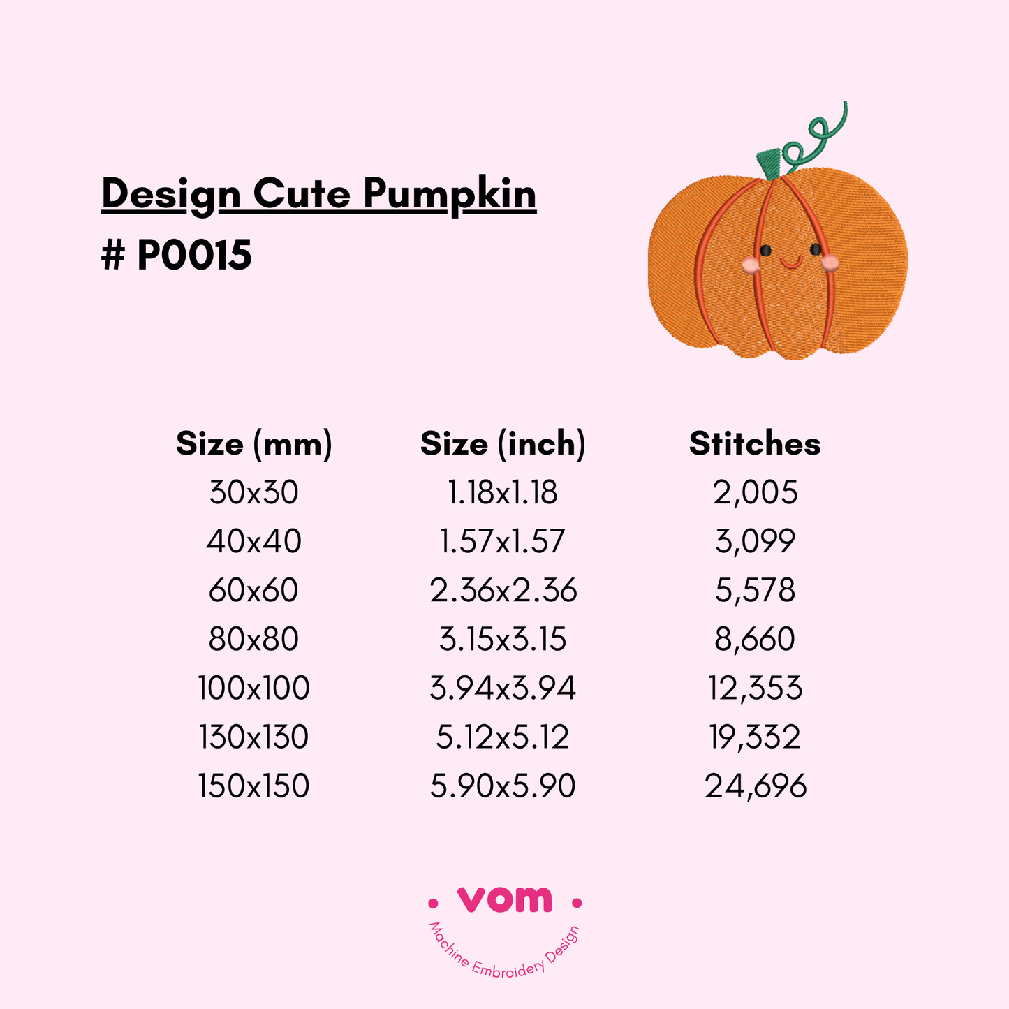 Cute Pumpkin Embroidery Design – Adorable Fall Pattern in 7 Sizes