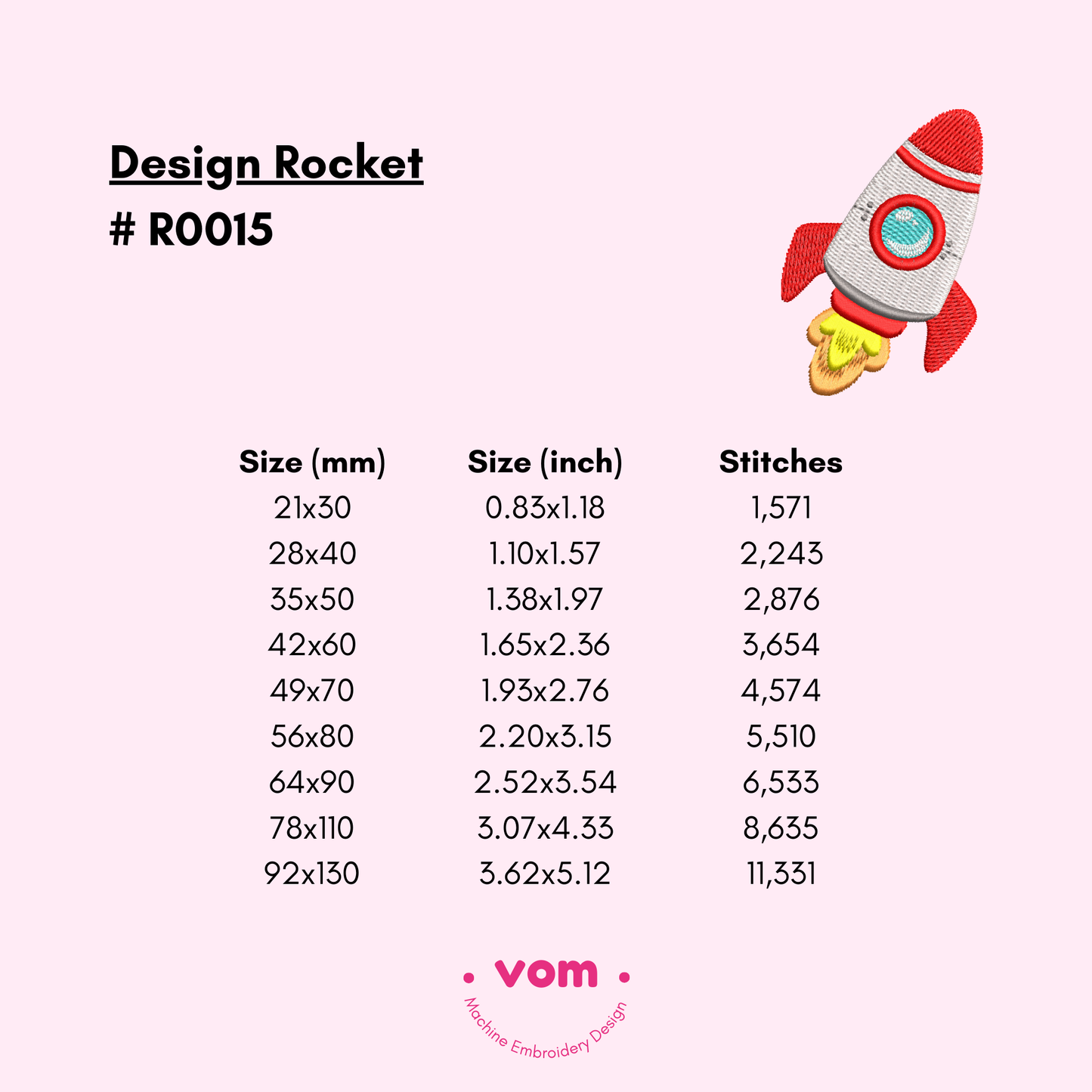 Rocket Machine Embroidery Design – Cute Space Pattern in 9 Sizes