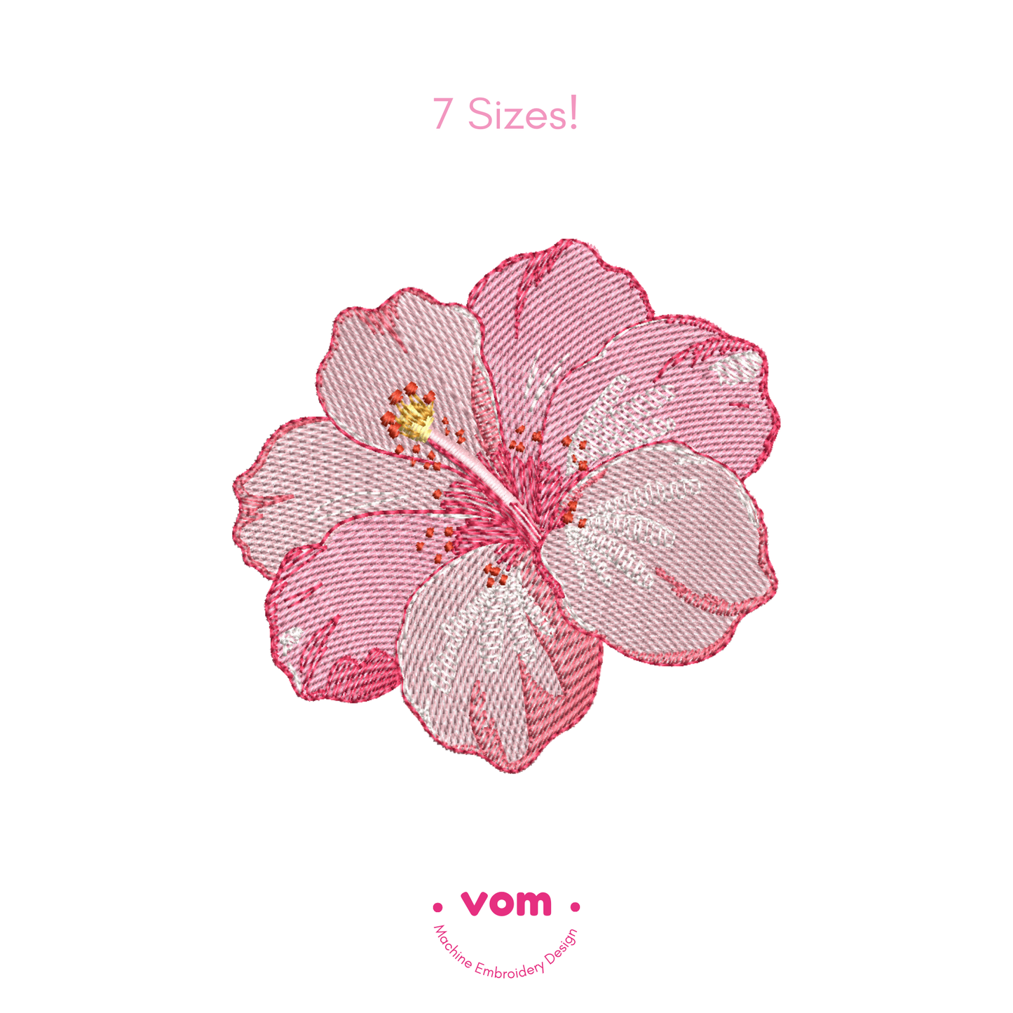 Pink Realistic Hibiscus – Embroidery Design in 7 Sizes (Single Format Download)