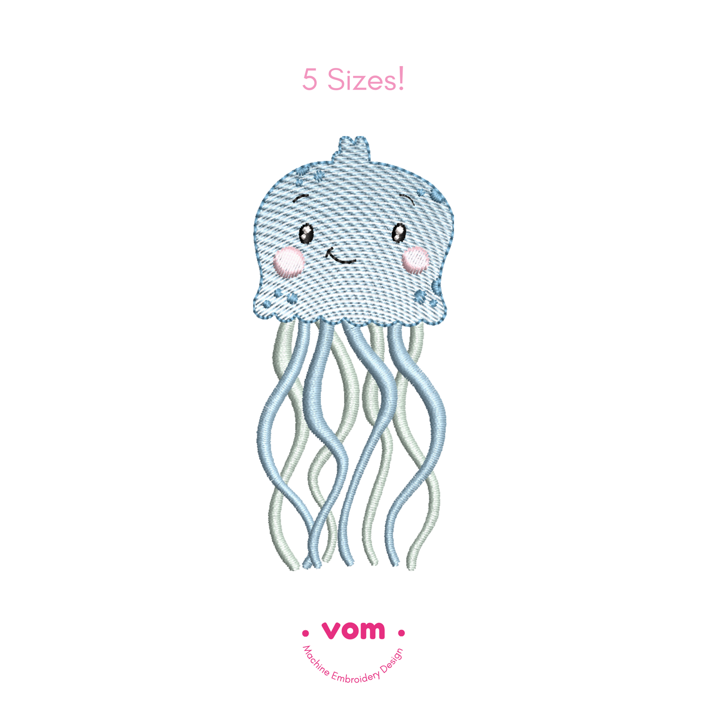 Rippled Jellyfish Embroidery Design – 5 Sizes – Instant Download (DST, PES, EXP, JEF, VP3)