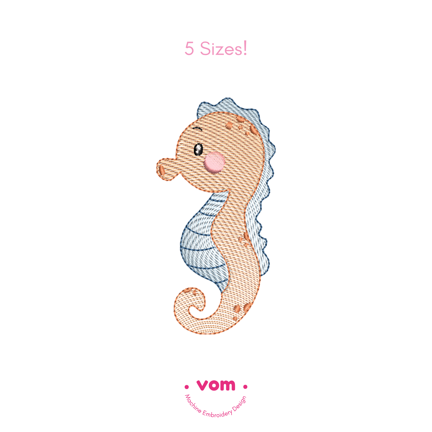 Rippled Seahorse Embroidery Design – Cute Ocean Animal in 5 Sizes