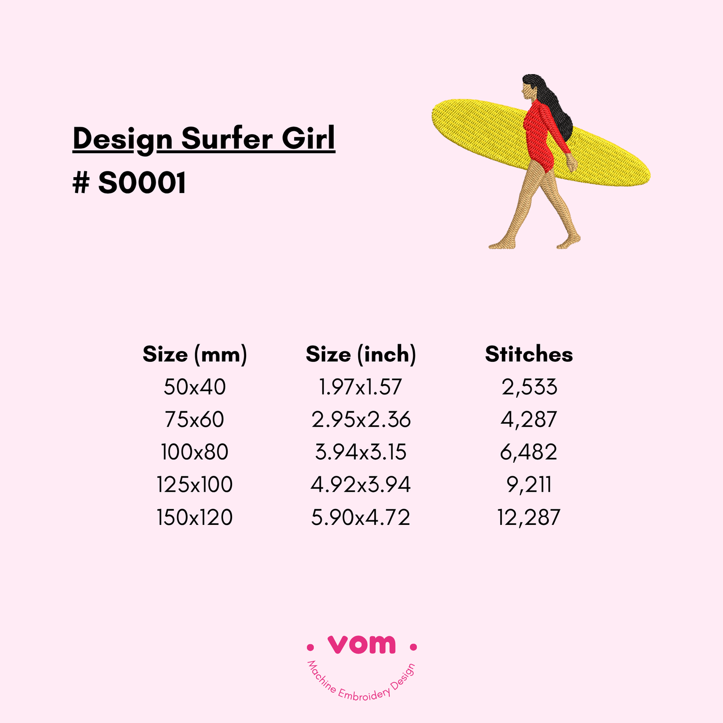Surfer Girl Embroidery Design - Beach Summer Vibes File - 5 Sizes
