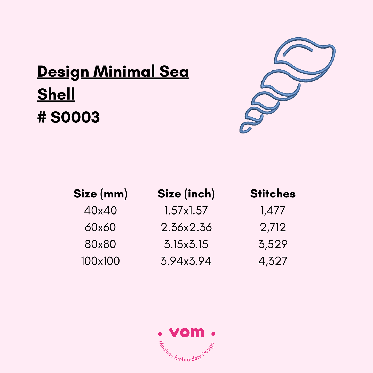 Minimal Sea Shell Embroidery Design - Simple Seashell Outline - 4 Sizes