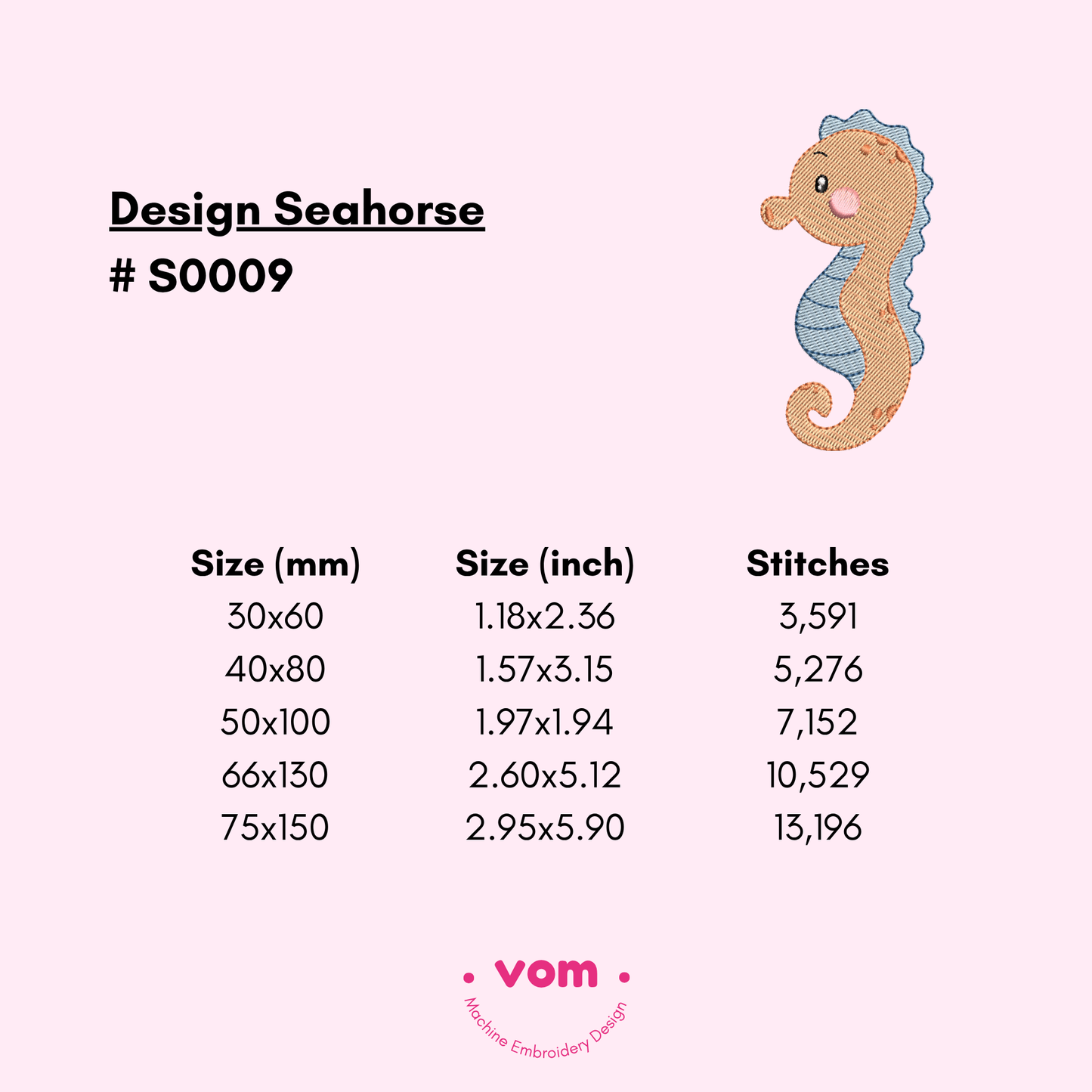 Seahorse Embroidery Design – Cute Ocean Animal in 5 Sizes