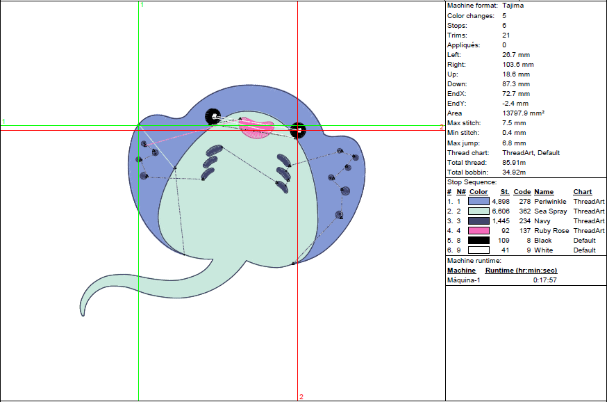 Cute Stingray Embroidery Design – Ocean Animal Pattern in 5 Sizes