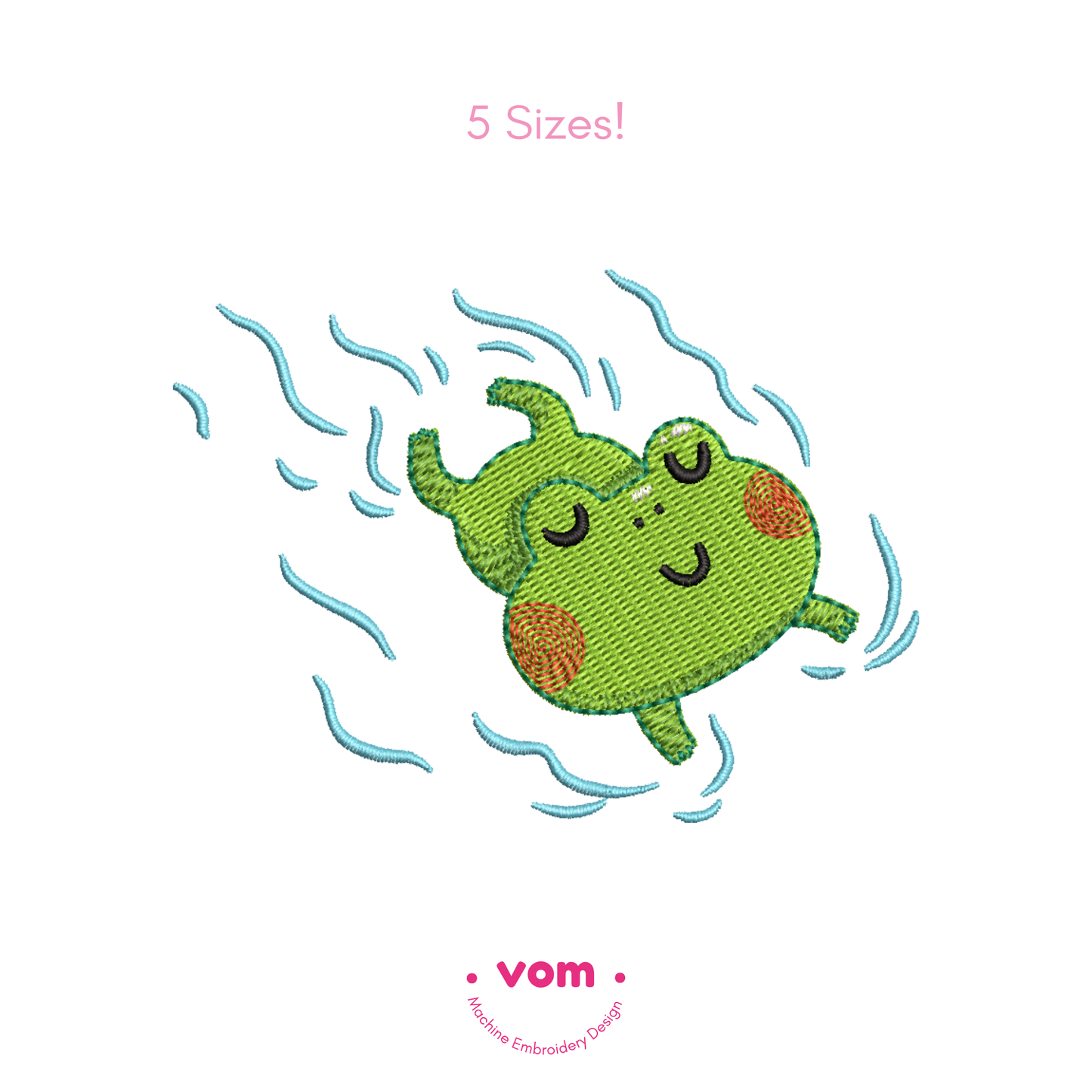 Swimming Frog Embroidery Design – Cute Baby Animal Pattern in 5 Sizes