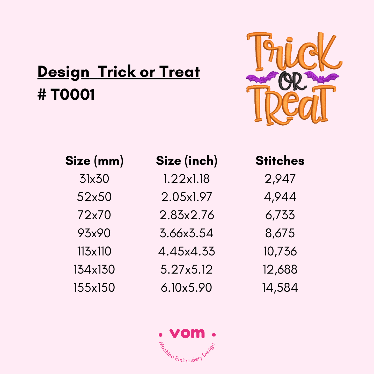 Trick or Treat Embroidery Design – Halloween Bats Machine Pattern (7 Sizes)