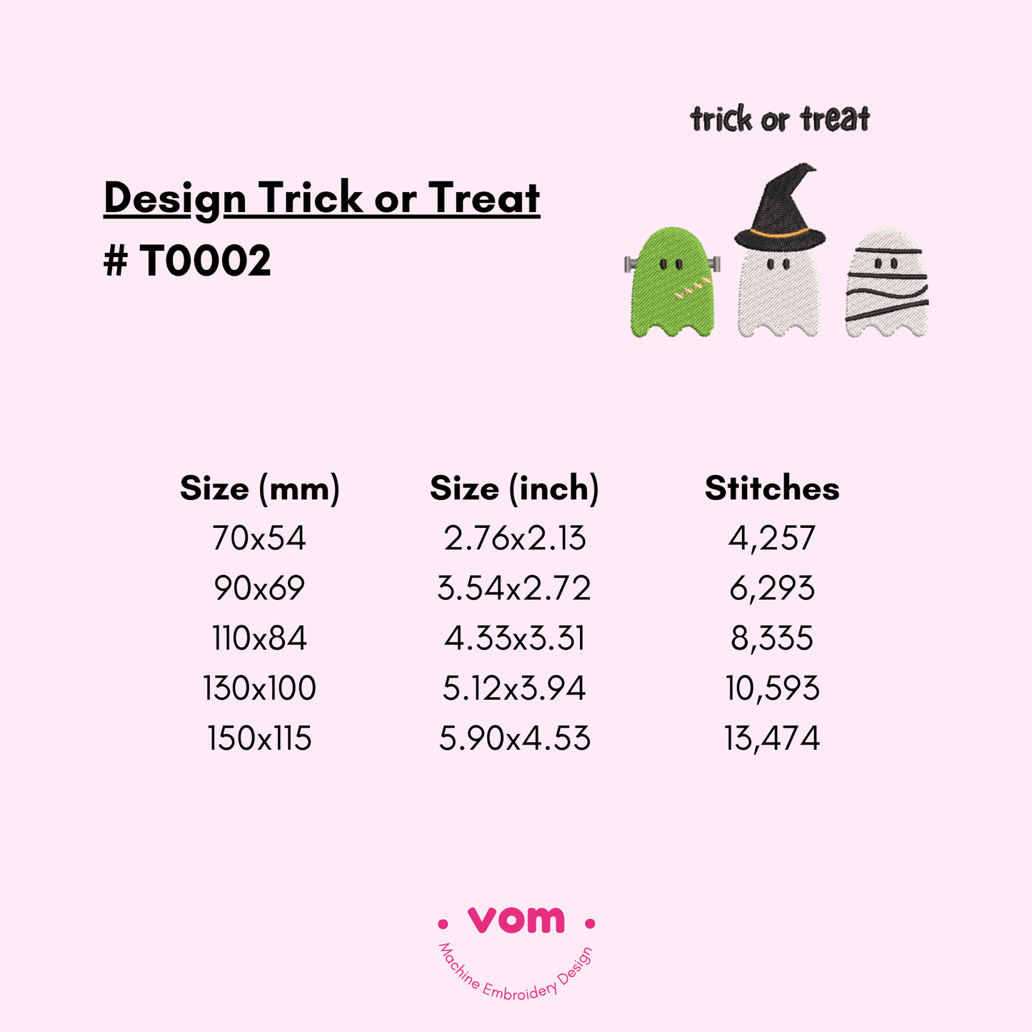 Halloween Ghost Embroidery Design - Cute Trick or Treat Pattern - 5 Sizes