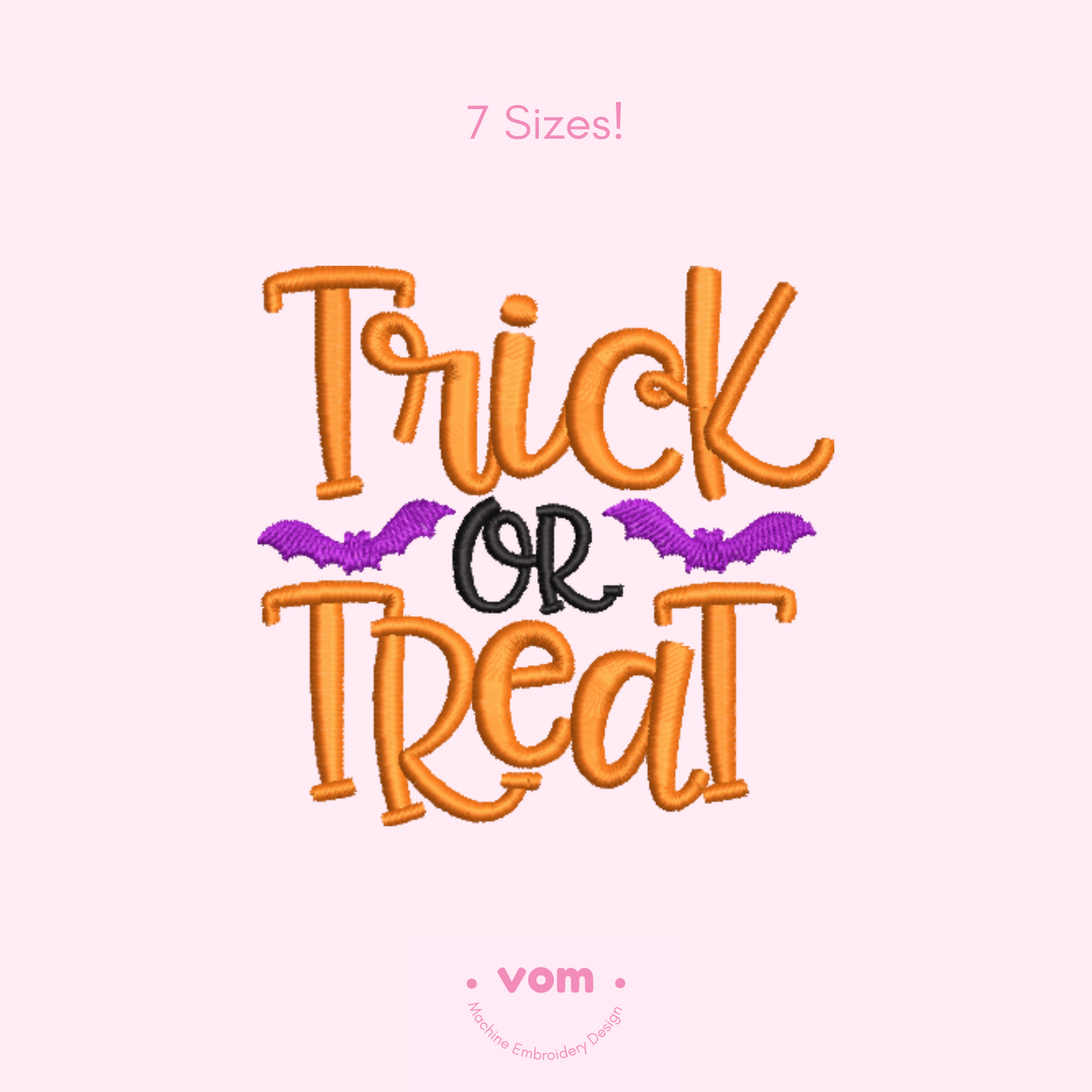 Trick or Treat Embroidery Design – Halloween Bats Machine Embroidery Pattern (7 Sizes)