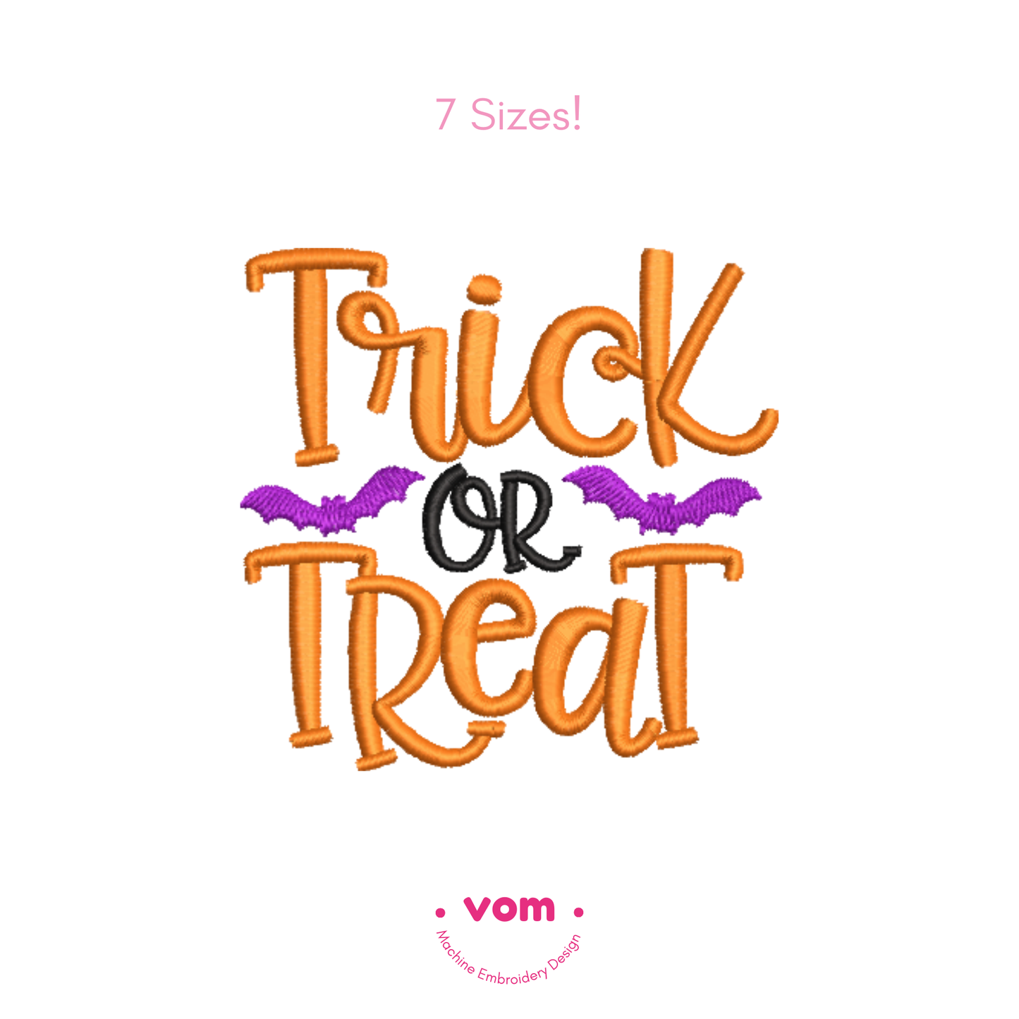 Trick or Treat Embroidery Design – Halloween Bats Machine Embroidery Pattern (7 Sizes)