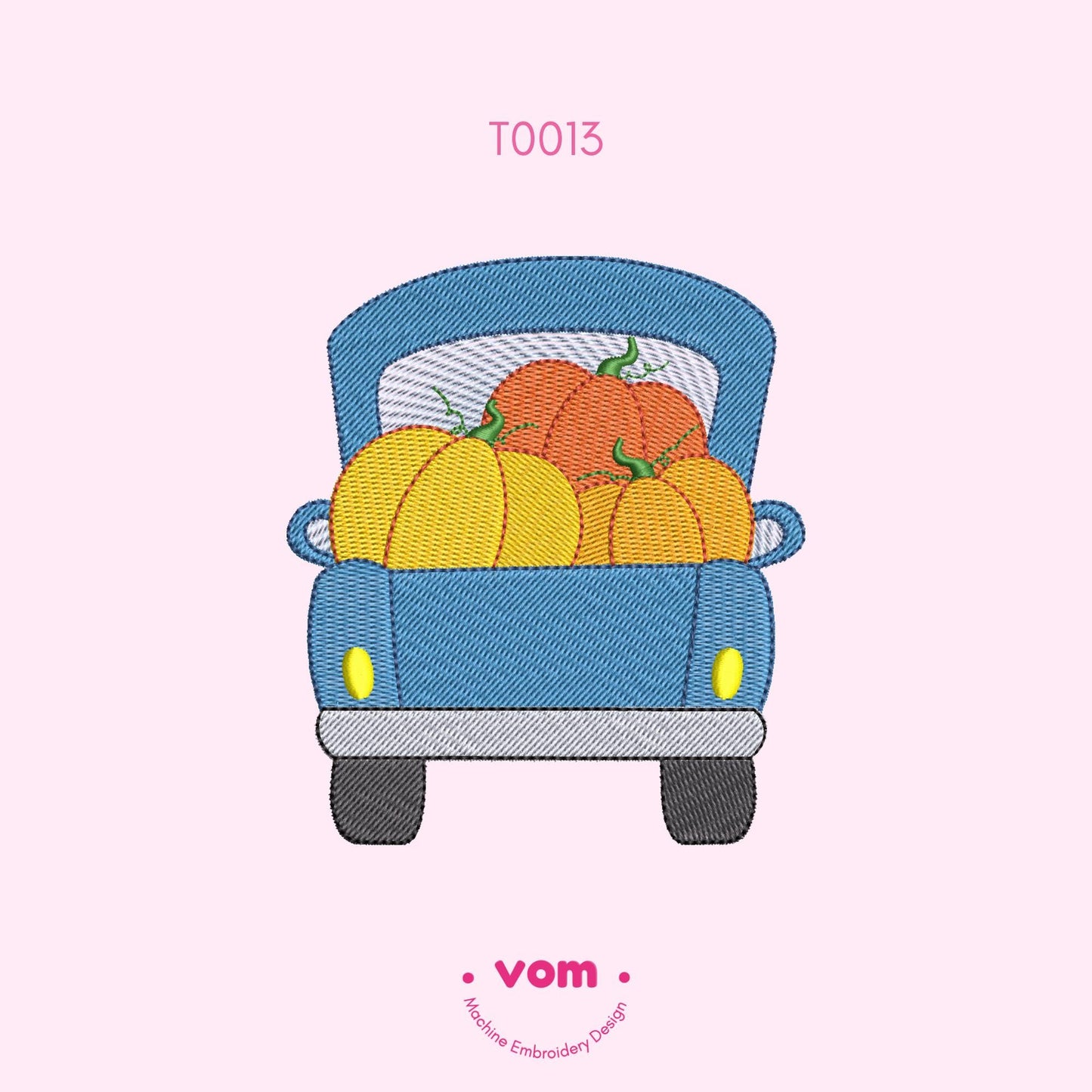 Truck with Pumpkins Embroidery Design - Fall Harvest Truck Embroidery File - Autumn Farmhouse Pattern - 7 Sizes!