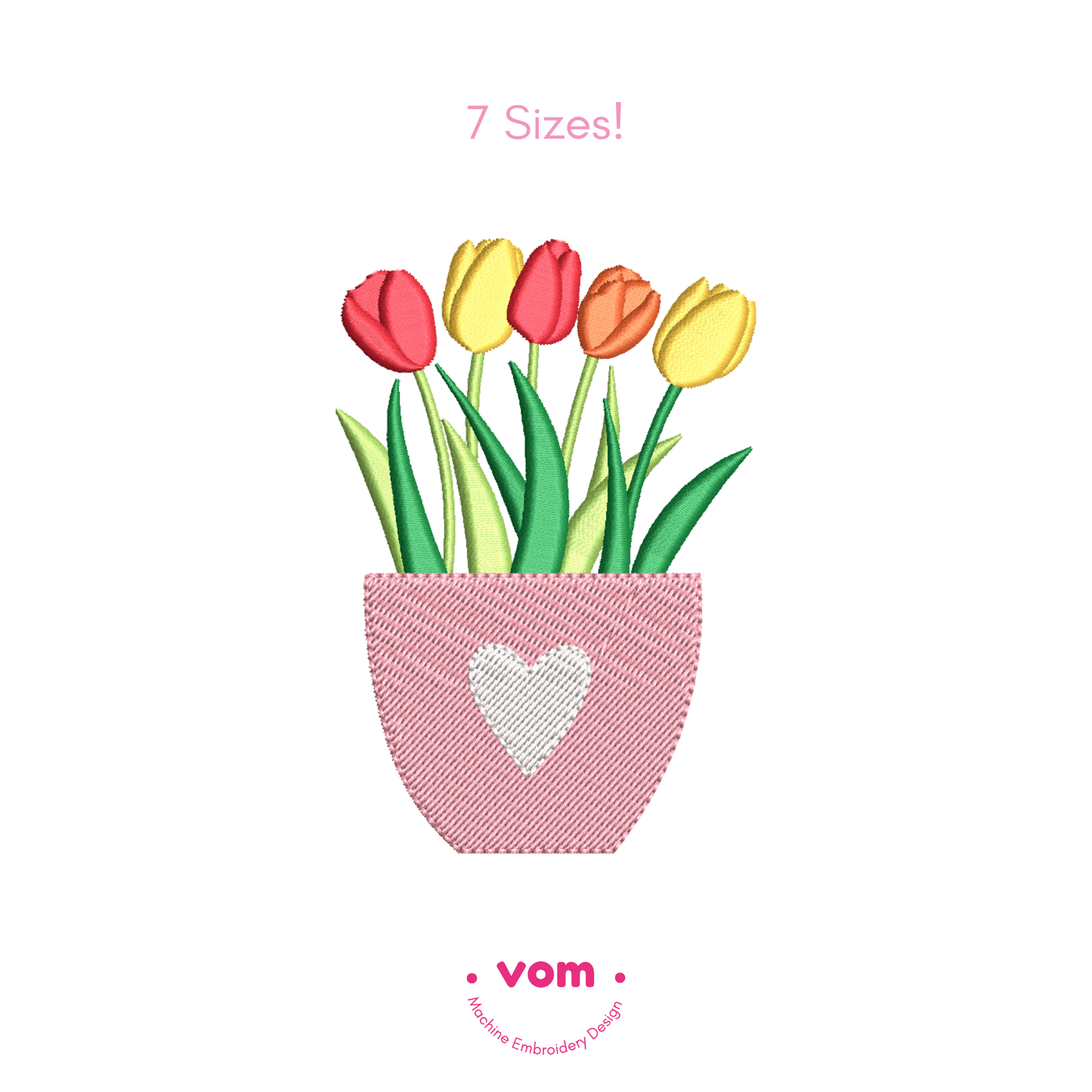 Tulip Pot Embroidery Design – Cute Spring Flowers Pattern (7 Sizes)
